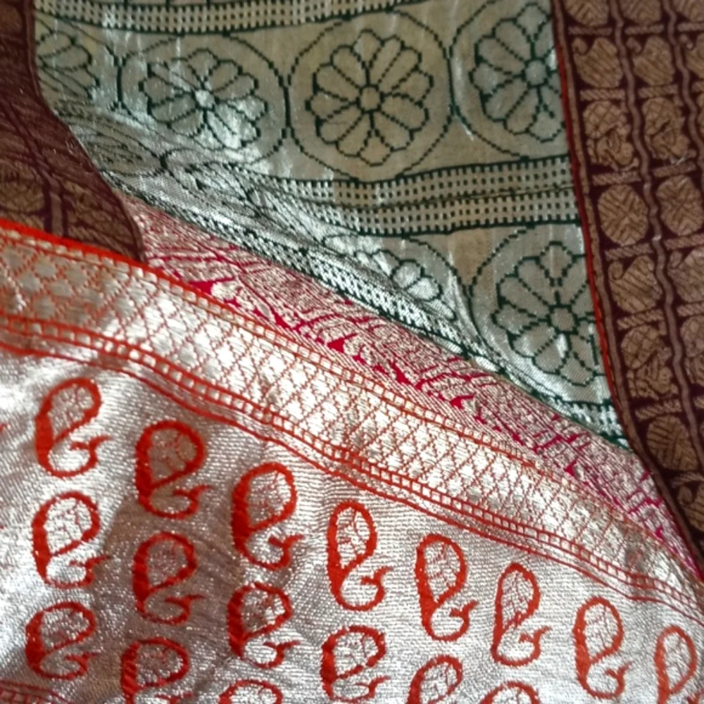 Gorgeous Vintage Silk Batik Patchwork Pillow Sham Iridescent Blue Orange Greens